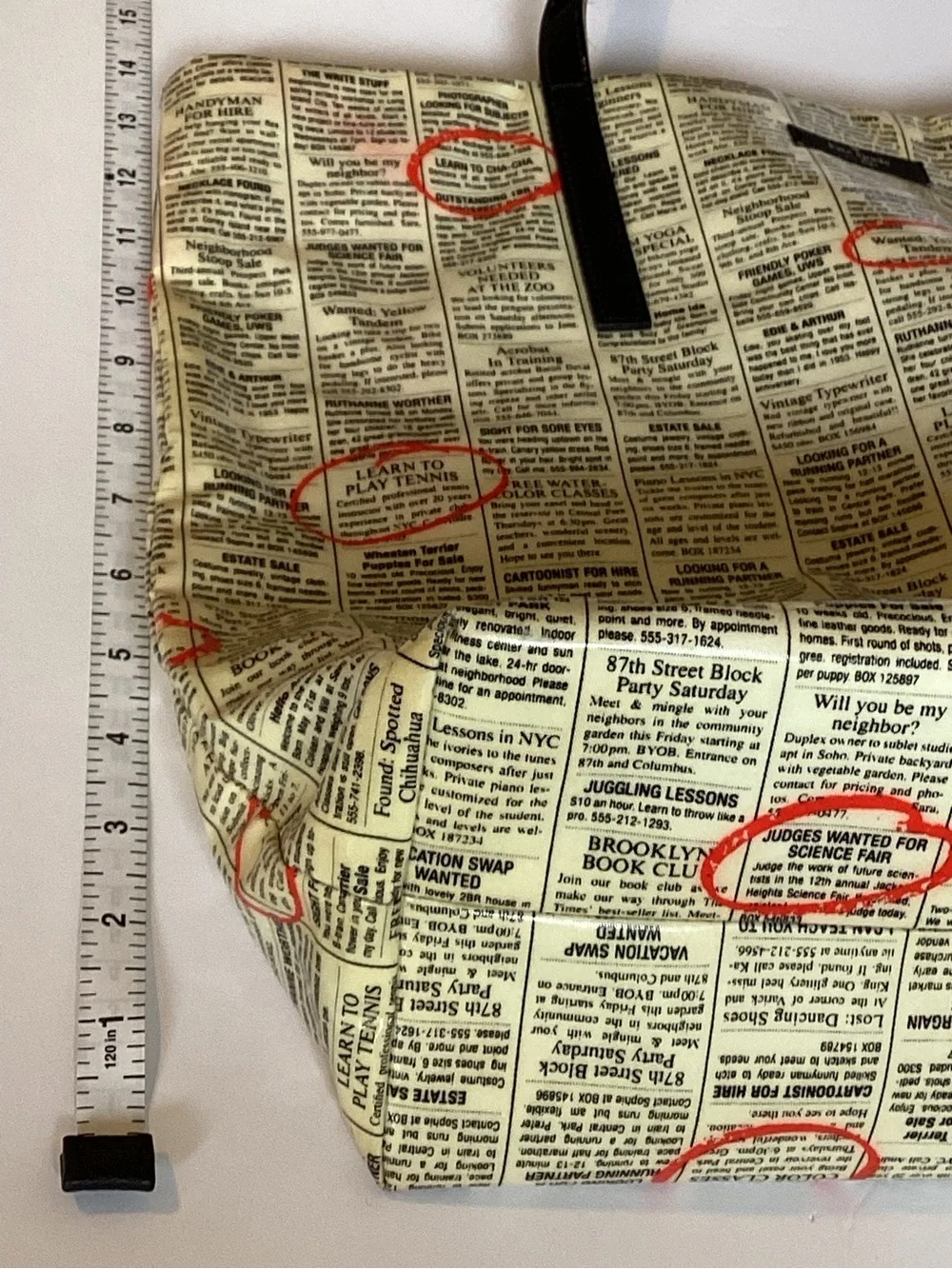 Kate Spade New York Newsprint Canvas Bonton Shopper Tote Bag Classified Ads